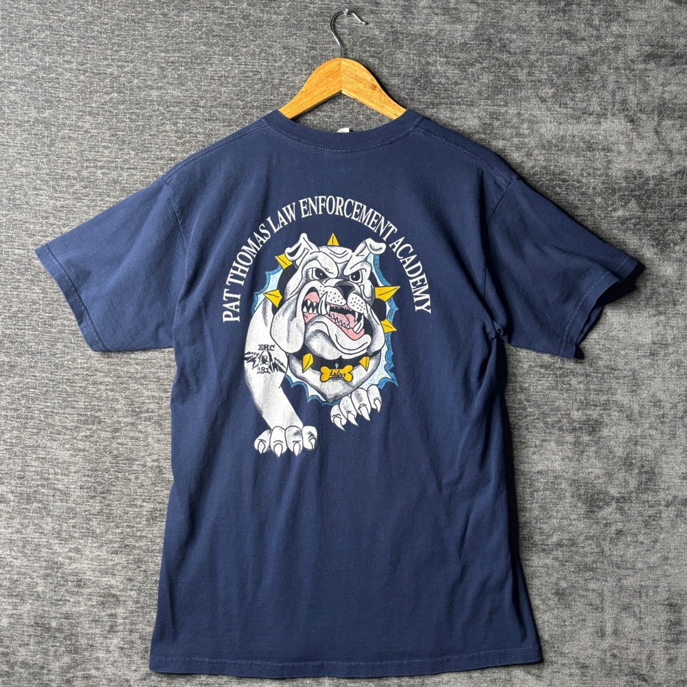 Y2K American Traditional Tattoo Law Enforcement Bulldog T-Shirt Navy Mens Medium